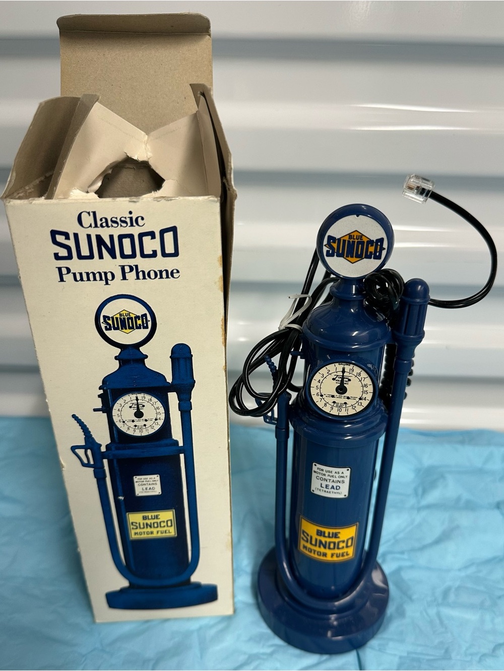 Vintage Sunoco Classic Blue Gas Pump Phone New in Box